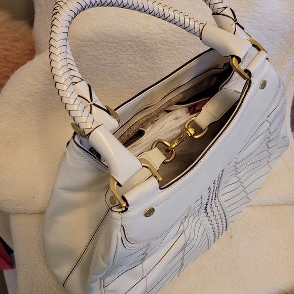 Cole Haan Cream Leather Woven Satchel - Picture 4 of 11